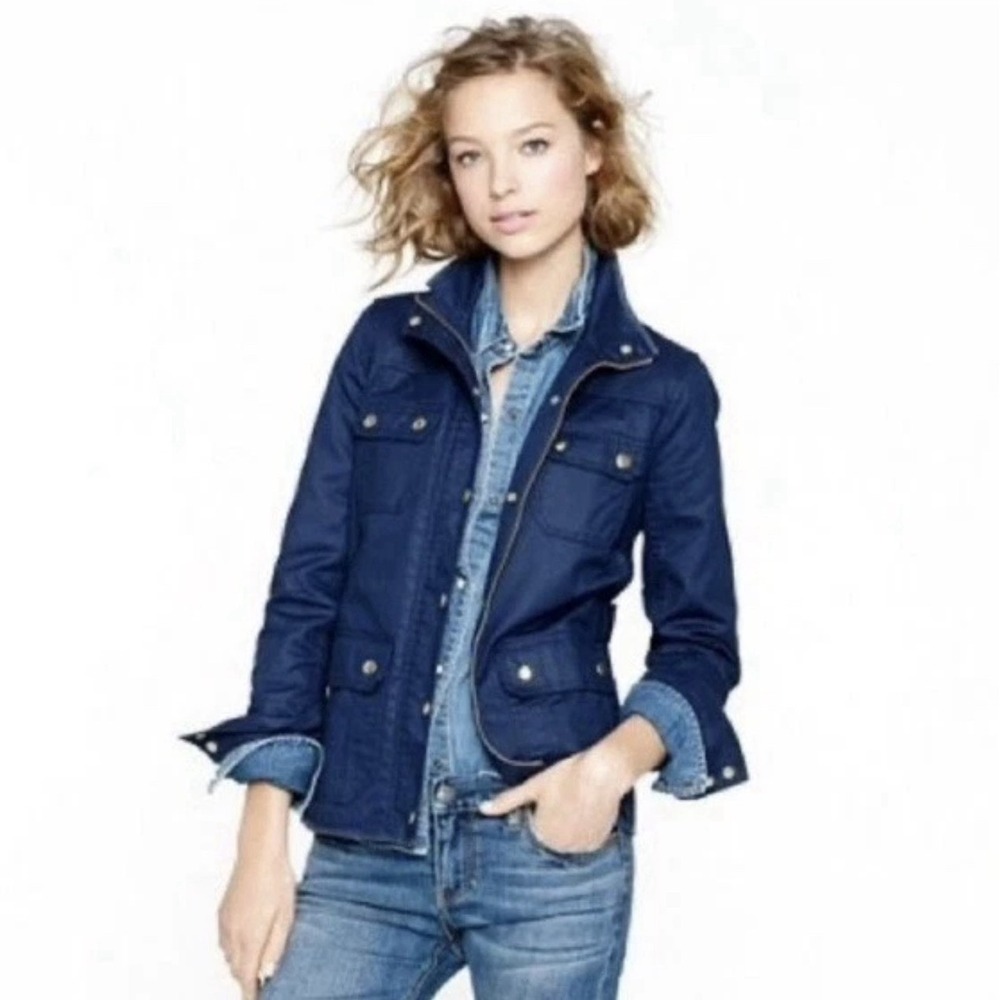 J. Crew The Downtown Field Jacket Navy Utility Four Pocket Full Zip Size Medium